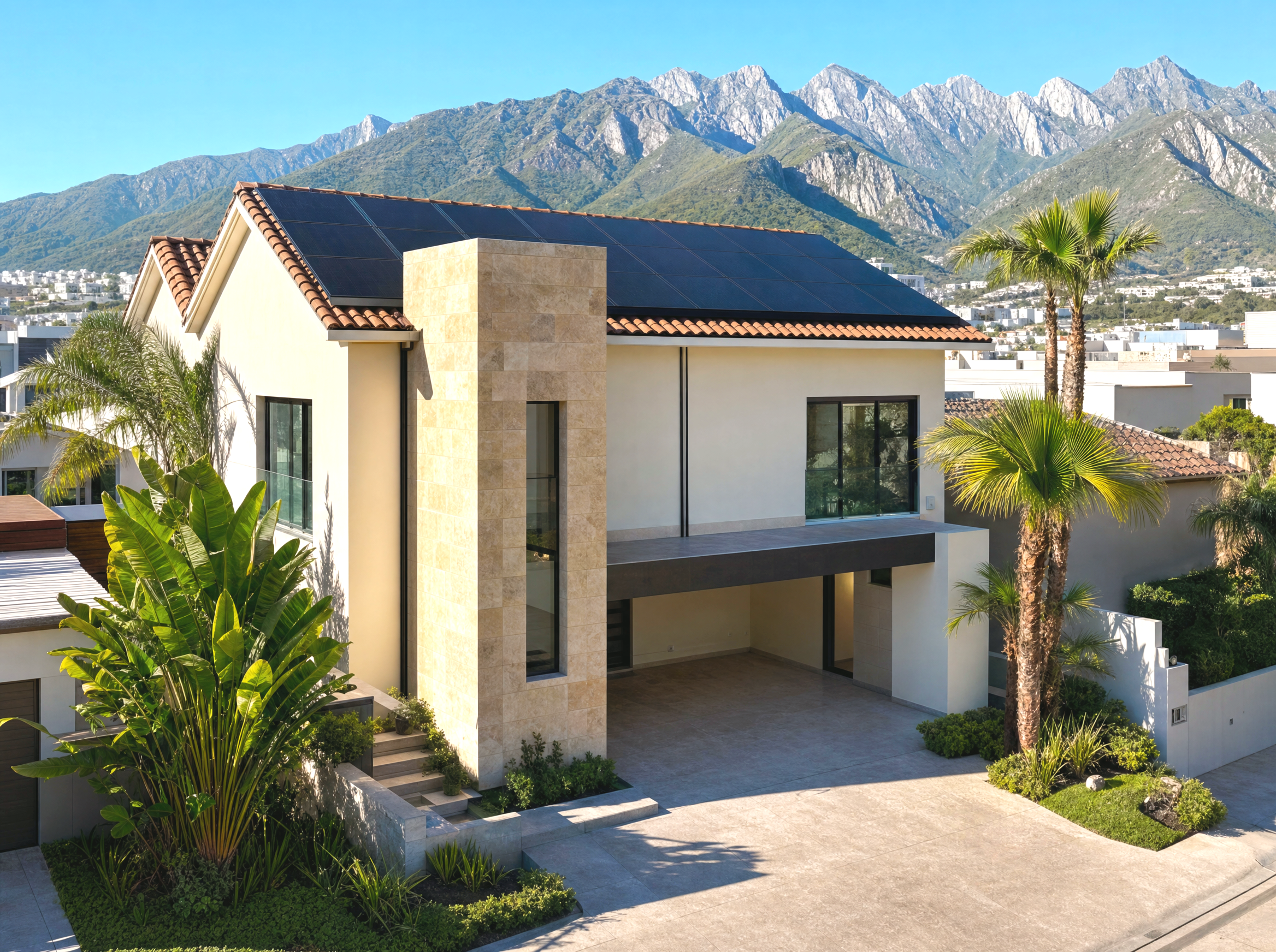 Casa residencial con paneles solares en Monterrey
